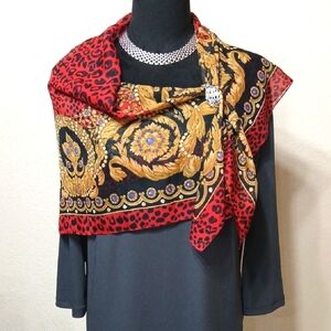 Luxurious Red and Gold Patterned Scarf